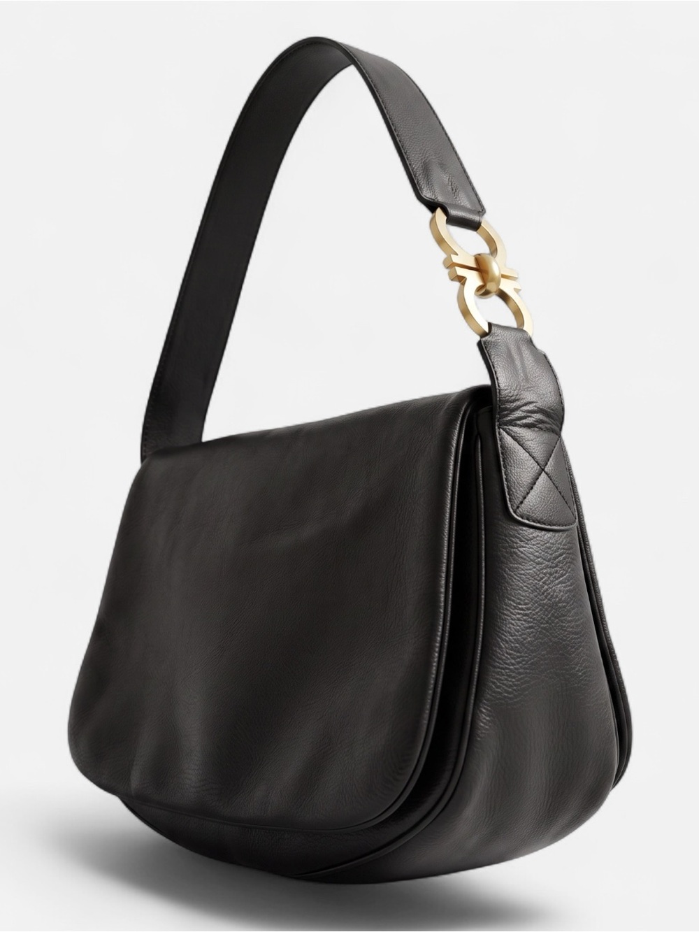 Salvatore Ferragamo Black Leather Shoulder Bag with Gold Hardware - Picture 6 of 7